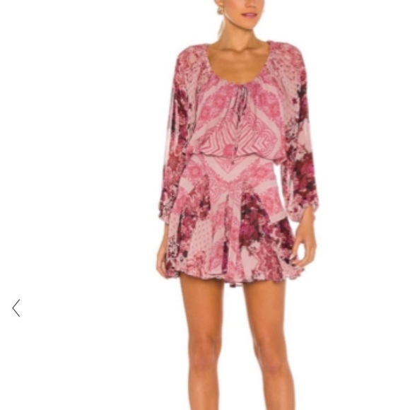 Free people seven wonders pink floral balloon sleeve ruffle hem mini dress - Picture 14 of 15